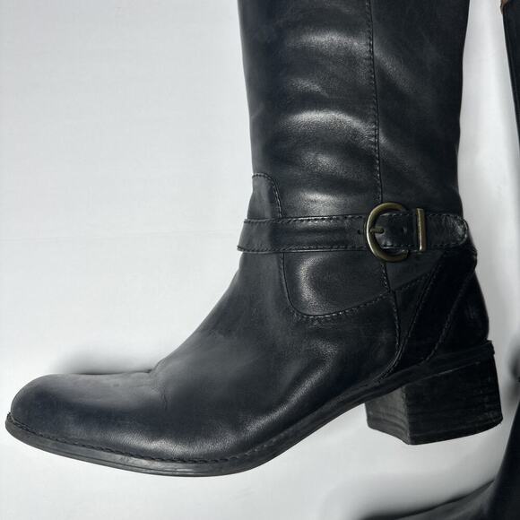 Bandolino Black Brown Leather Buckle Knee High Boots Women's Size 9.5 Equestrian - Picture 4 of 11